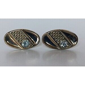 Vintage Shields MCM Mid Century Modern Oval Goldtone Rhinestone Cufflinks